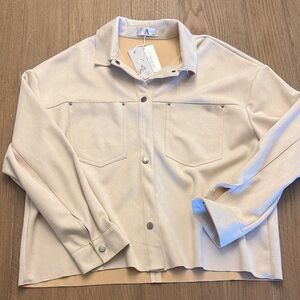 Cream Faux Suede Button-Up